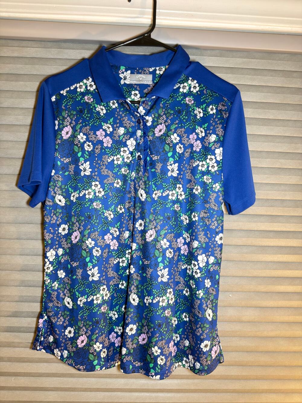 Callaway Golf Opti-Dri Floral Golf Polo Shirt Women’s Large Blue Floral